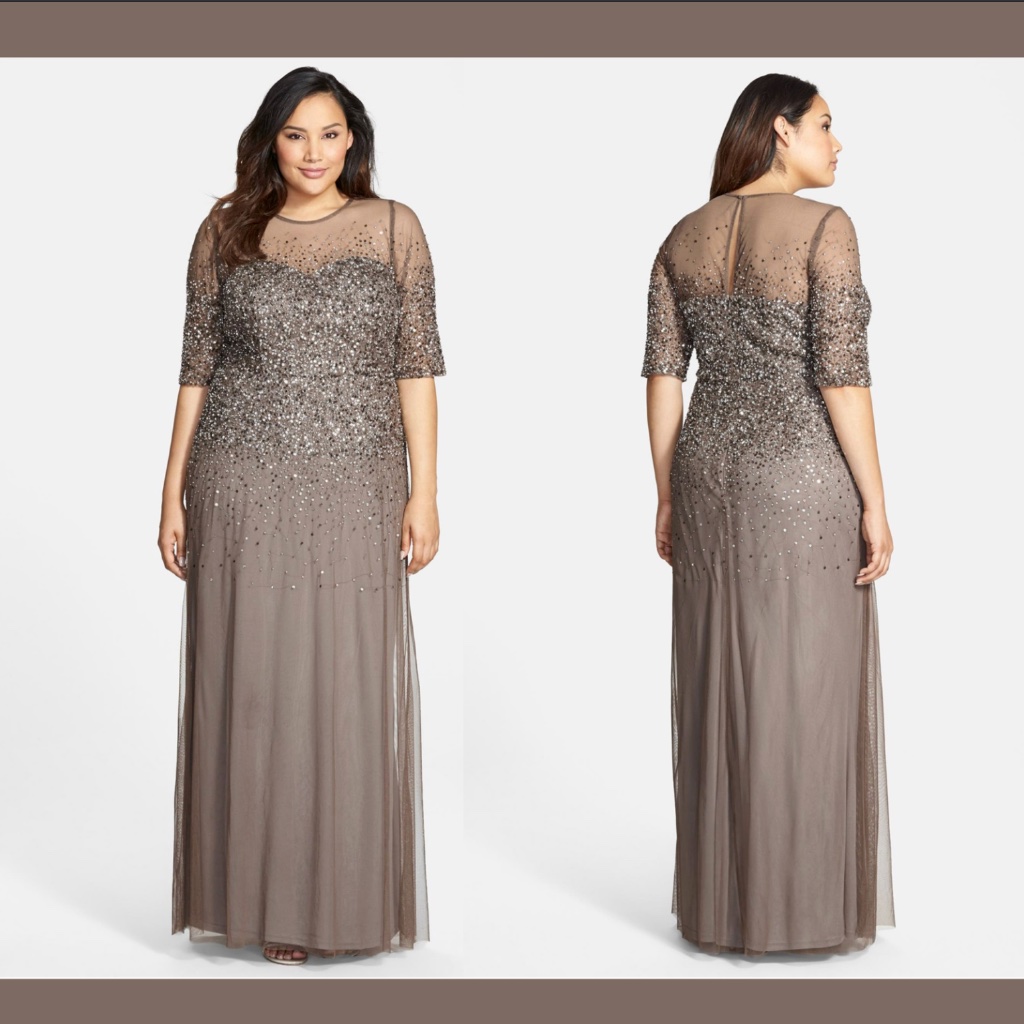 New Adrianna Papell Beaded Illusion Gown 14w Lead